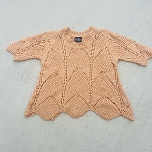 Angie Tan Taupe Openwork Scoop-Neck Knit Sweater